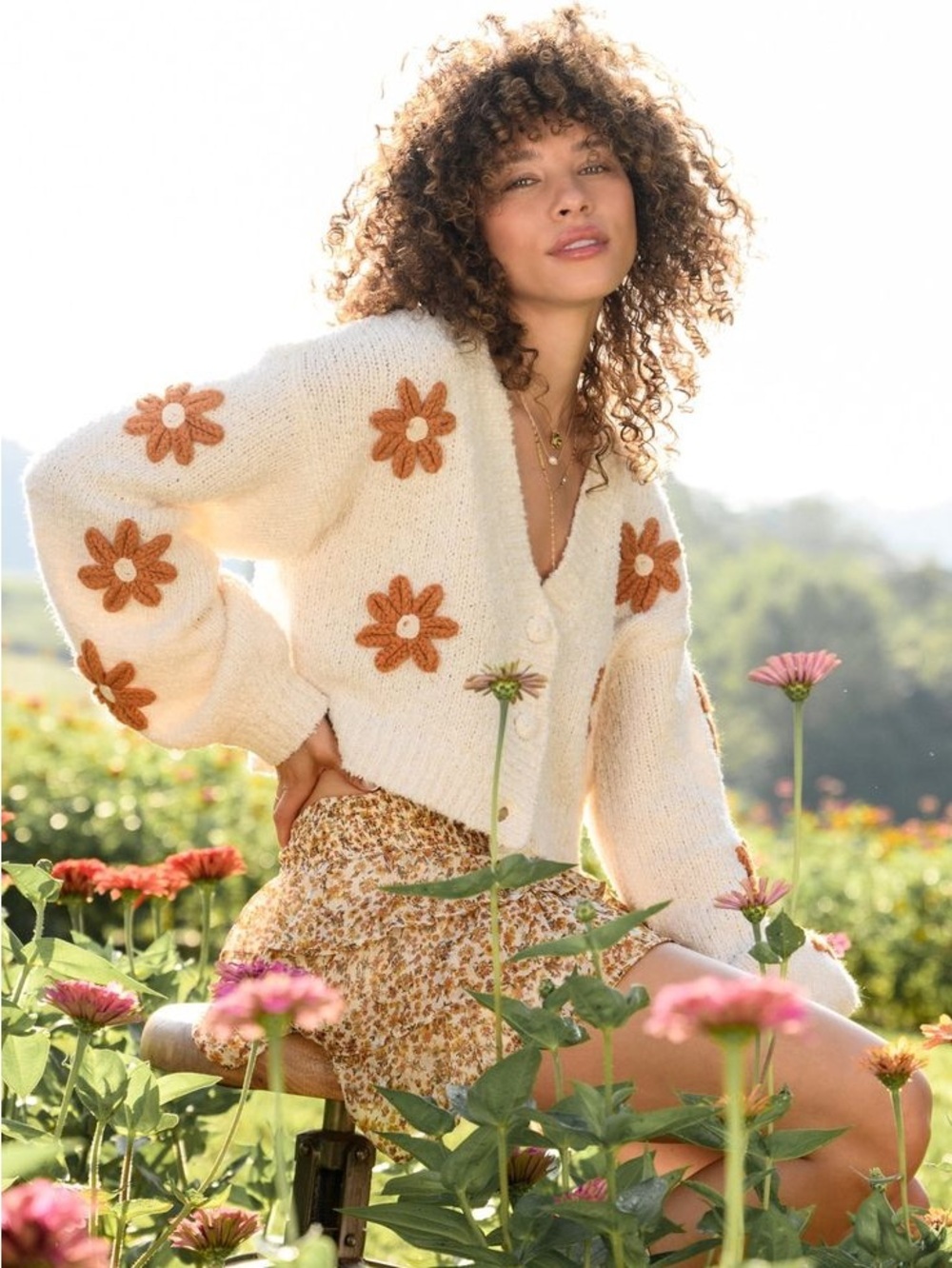 Arula Daisy Cropped Cardigan Sweater Chunky Knit Oversized M/L Cottagecore